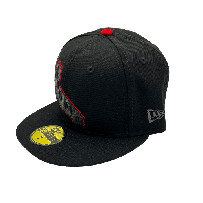 New Era Fitted Hat Los Angeles Angels New Era PI Black Metallic Side Patch 59FIFTY Fitted Hat