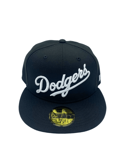 Los Angeles Dodgers New Era Black/White Scripts 59FIFTY Fitted Hat - Men's