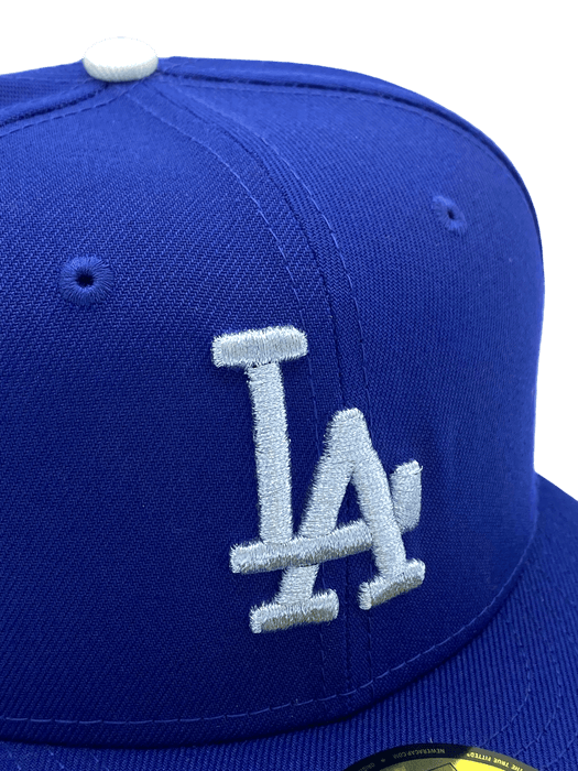 New Era Fitted Hat Los Angeles Dodgers New Era Blue Custom Combo Side Patch 59FIFTY Fitted Hat - Men's