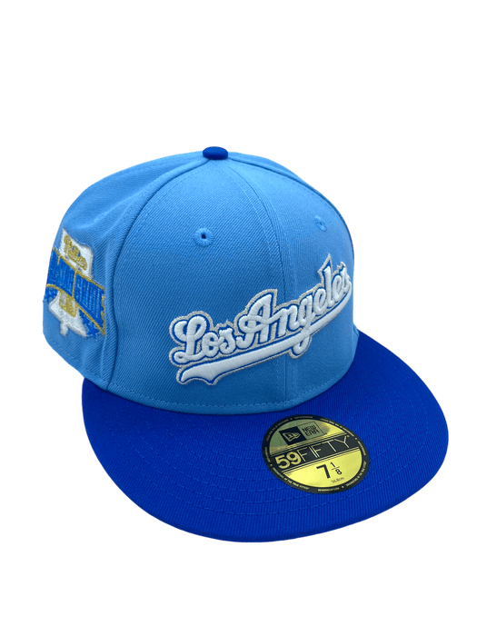 New Era Fitted Hat Los Angeles Dodgers New Era Blue Custom Side Patch 59FIFTY Fitted Hat - Men's