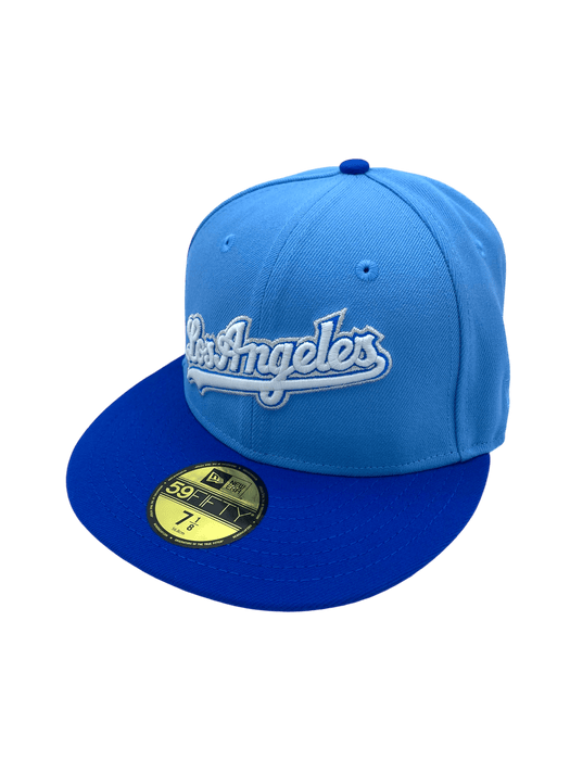 New Era Fitted Hat Los Angeles Dodgers New Era Blue Custom Side Patch 59FIFTY Fitted Hat - Men's