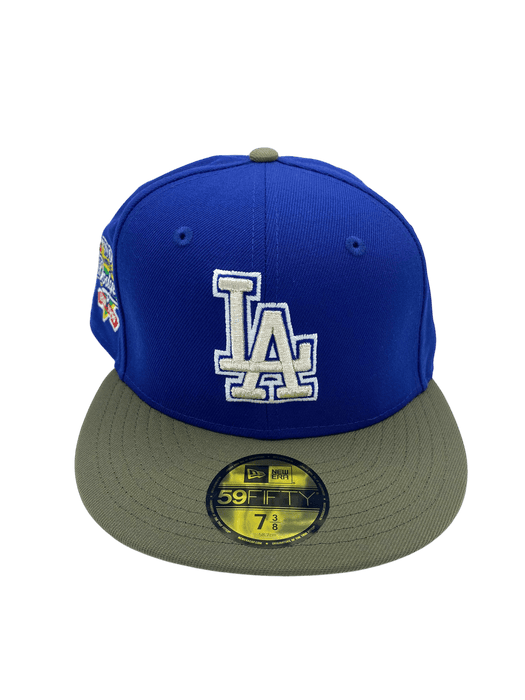 New Era Fitted Hat Los Angeles Dodgers New Era Blue/Olive Green Custom Side Patch 59FIFTY Fitted Hat - Men's