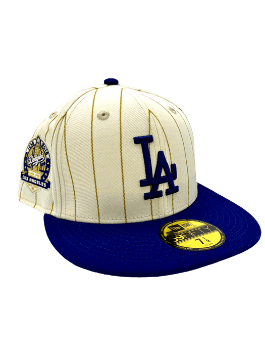 New Era Fitted Hat Los Angeles Dodgers New Era Chrome Historic Pinstripe Side Patch 59FIFTY Fitted Hat - Men's