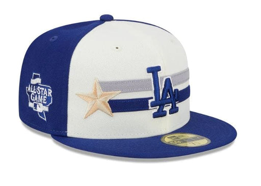 New Era Fitted Hat Los Angeles Dodgers New Era Cream/Blue 2024 MLB All Star Game Workout Side Patch 59FIFTY Fitted Hat - Men's