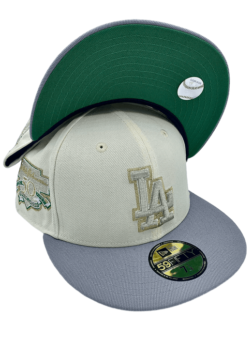 New Era Fitted Hat Los Angeles Dodgers New Era Cream Custom Timeless Collection Side Patch 59FIFTY Fitted Hat