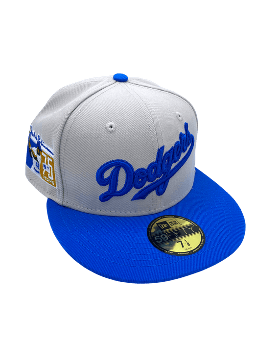 New Era Fitted Hat Los Angeles Dodgers New Era Stone Shoe Pack Custom Side Patch 59FIFTY Fitted Hat