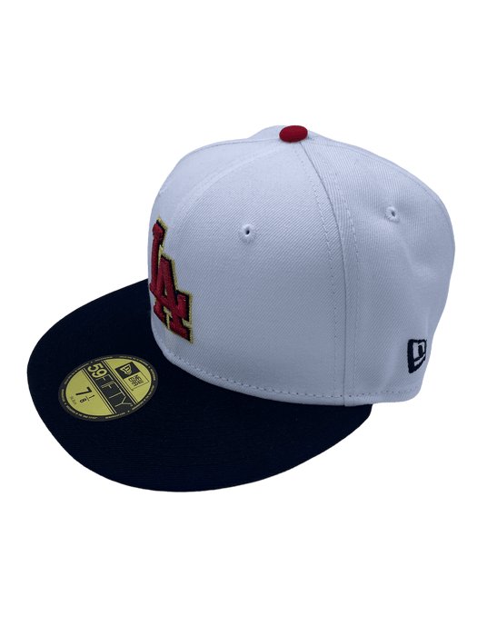 New Era Fitted Hat Los Angeles Dodgers New Era White West Coast Pack Custom Side Patch 59FIFTY Fitted Hat