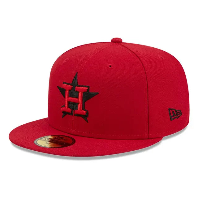 New Era Fitted Hat Men's Houston Astros  Red and Black Basic New Era 59FIFTY Fitted Hat
