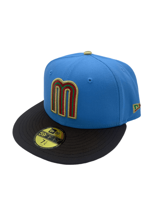 New Era Fitted Hat Mexico New Era Blue/Brown Flag Custom Side Patch 59FIFTY Fitted Hat -Men's