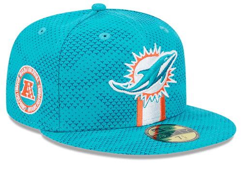 New Era Fitted Hat Miami Dolphins New Era Aqua 2024 Sideline 59FIFTY Fitted Hat - Men's