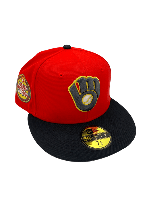 New Era Fitted Hat Milwaukee Brewers New Era Code Red Custom Side Patch 59FIFTY Fitted Hat - Men's