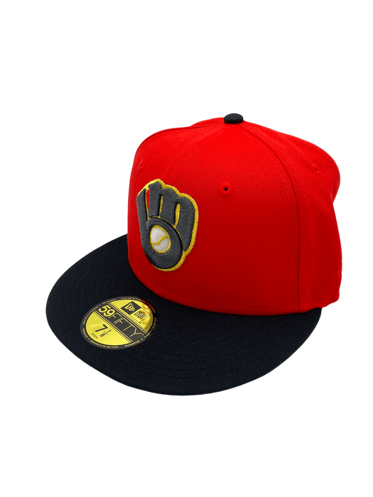 New Era Fitted Hat Milwaukee Brewers New Era Code Red Custom Side Patch 59FIFTY Fitted Hat - Men's