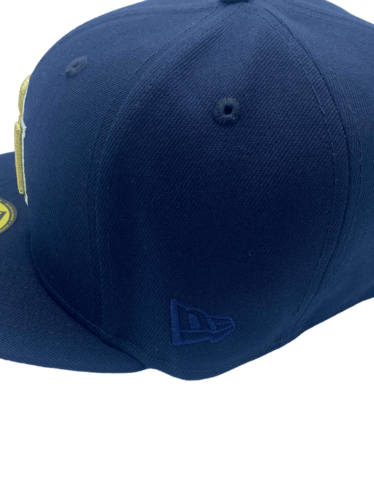 New Era Fitted Hat Milwaukee Brewers New Era Navy Custom Combo Side Patch 59FIFTY Fitted Hat - Men's