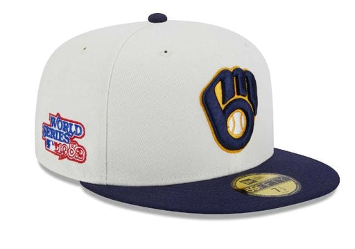 New Era Fitted Hat Milwaukee Brewers New Era Off White Retro Side Patch 59FIFTY Fitted Hat