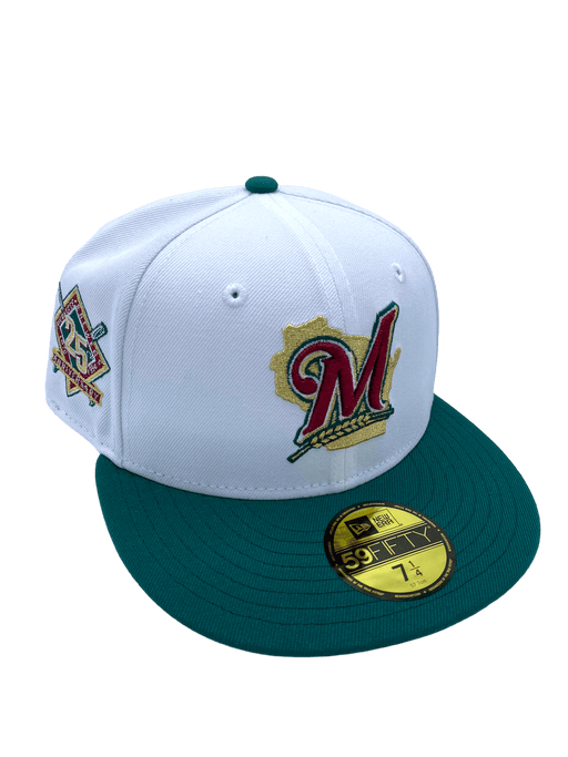 New Era Fitted Hat Milwaukee Brewers New Era White/Green Custom VP2 Side Patch 59FIFTY Fitted Hat