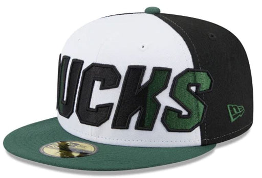 New Era Fitted Hat Milwaukee Bucks New Era White Back Half Side Patch 59FIFTY Fitted Hat