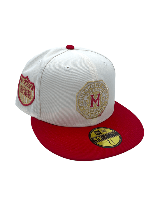 New Era Fitted Hat Minneapolis Millers New Era Chrome/Red Million Dollar Medallion Custom Side Patch 59FIFTY Fitted Hat - Men's