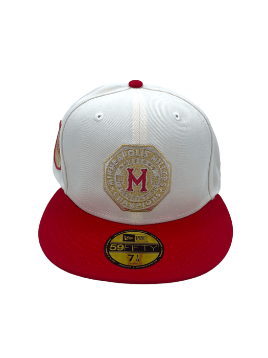 New Era Fitted Hat Minneapolis Millers New Era Chrome/Red Million Dollar Medallion Custom Side Patch 59FIFTY Fitted Hat - Men's