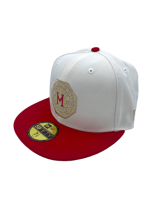 New Era Fitted Hat Minneapolis Millers New Era Chrome/Red Million Dollar Medallion Custom Side Patch 59FIFTY Fitted Hat - Men's