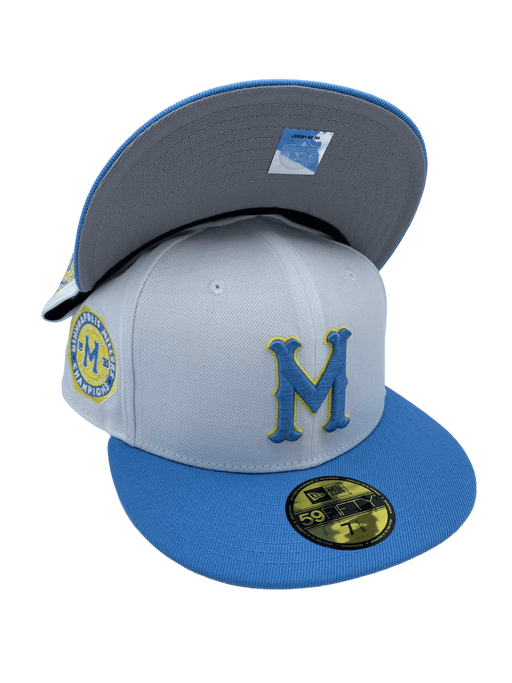 New Era Fitted Hat Minneapolis Millers New Era White Land of Lakes Custom Side Patch 59FIFTY Fitted Hat