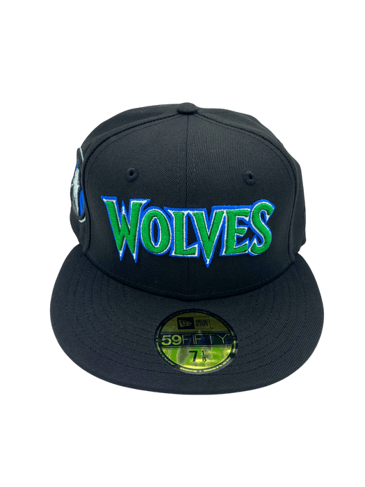 New Era Fitted Hat Minnesota Timberwolves New Era Black Script Custom Side Patch 59FIFTY Fitted Hat - Men's