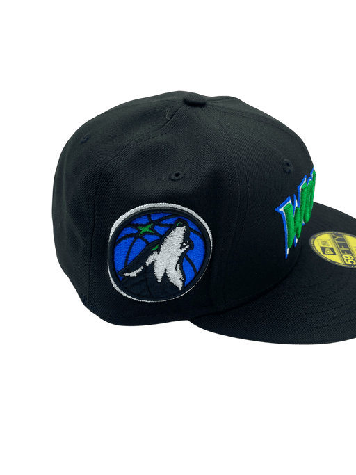 New Era Fitted Hat Minnesota Timberwolves New Era Black Script Custom Side Patch 59FIFTY Fitted Hat - Men's
