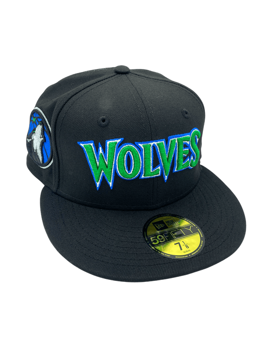 New Era Fitted Hat Minnesota Timberwolves New Era Black Script Custom Side Patch 59FIFTY Fitted Hat - Men's