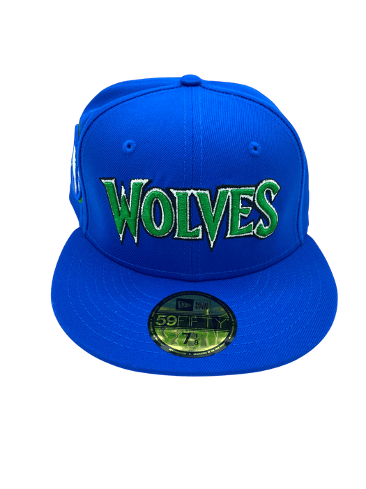 New Era Fitted Hat Minnesota Timberwolves New Era Blue Script Custom Side Patch 59FIFTY Fitted Hat - Men's