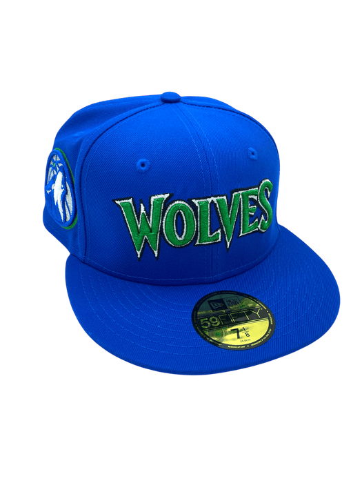 New Era Fitted Hat Minnesota Timberwolves New Era Blue Script Custom Side Patch 59FIFTY Fitted Hat - Men's