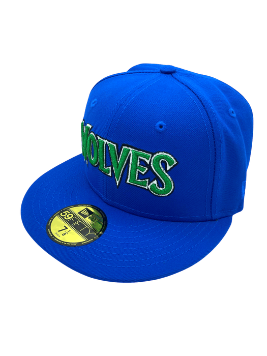 New Era Fitted Hat Minnesota Timberwolves New Era Blue Script Custom Side Patch 59FIFTY Fitted Hat - Men's
