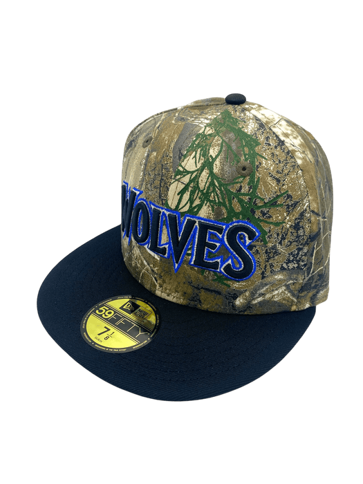 New Era Fitted Hat Minnesota Timberwolves New Era Camo Real Tree Custom Side Patch 59FIFTY Fitted Hat - Men's