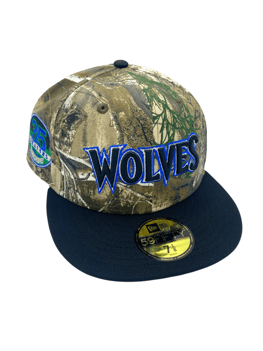 New Era Fitted Hat Minnesota Timberwolves New Era Camo Real Tree Custom Side Patch 59FIFTY Fitted Hat - Men's