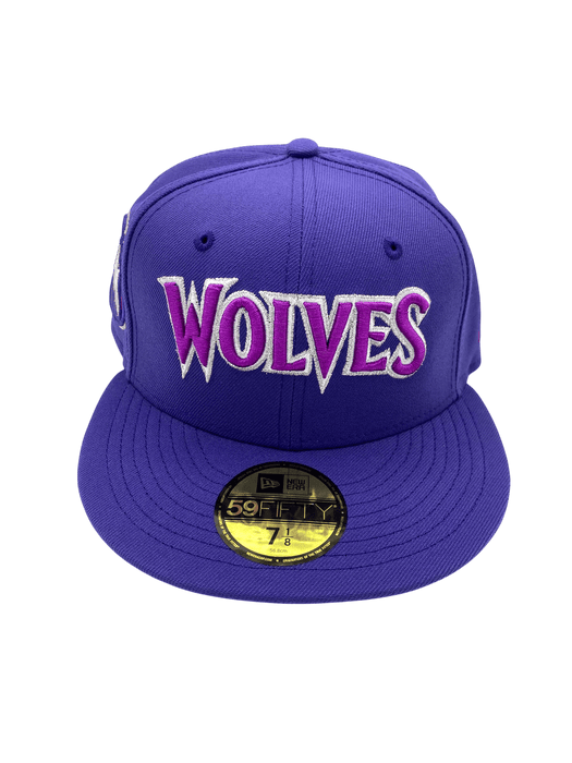 New Era Fitted Hat Minnesota Timberwolves New Era Purple Script Custom Side Patch 59FIFTY Fitted Hat - Men's
