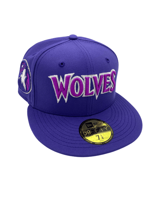New Era Fitted Hat Minnesota Timberwolves New Era Purple Script Custom Side Patch 59FIFTY Fitted Hat - Men's