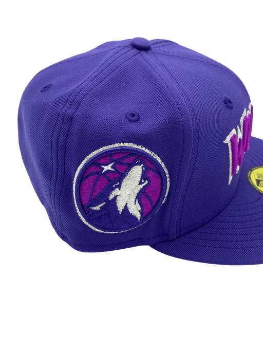 New Era Fitted Hat Minnesota Timberwolves New Era Purple Script Custom Side Patch 59FIFTY Fitted Hat - Men's