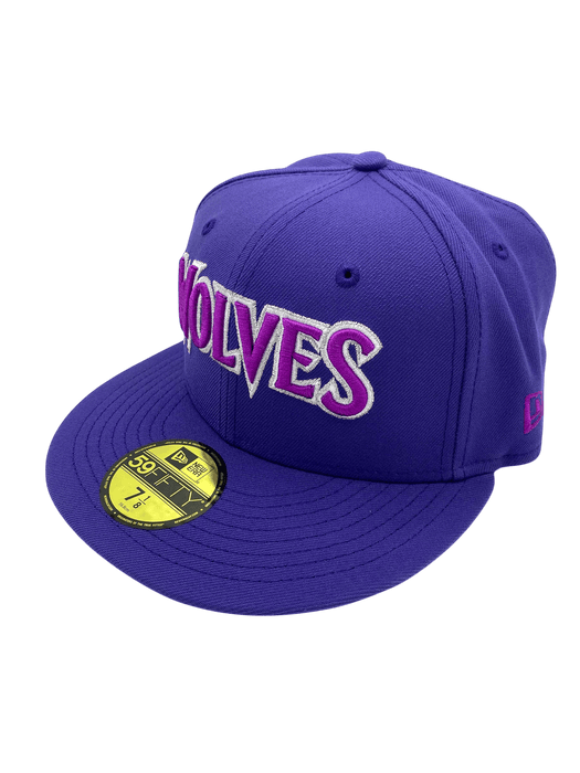New Era Fitted Hat Minnesota Timberwolves New Era Purple Script Custom Side Patch 59FIFTY Fitted Hat - Men's