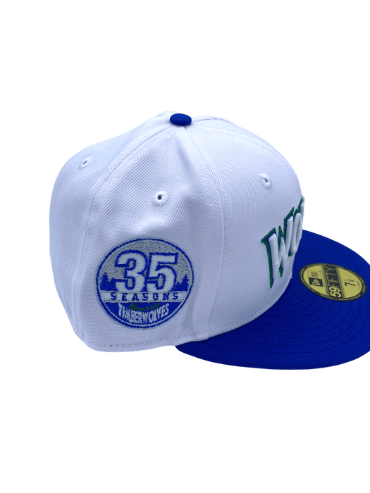New Era Fitted Hat Minnesota Timberwolves New Era White Throwback Custom Side Patch 59FIFTY Fitted Hat - Men's