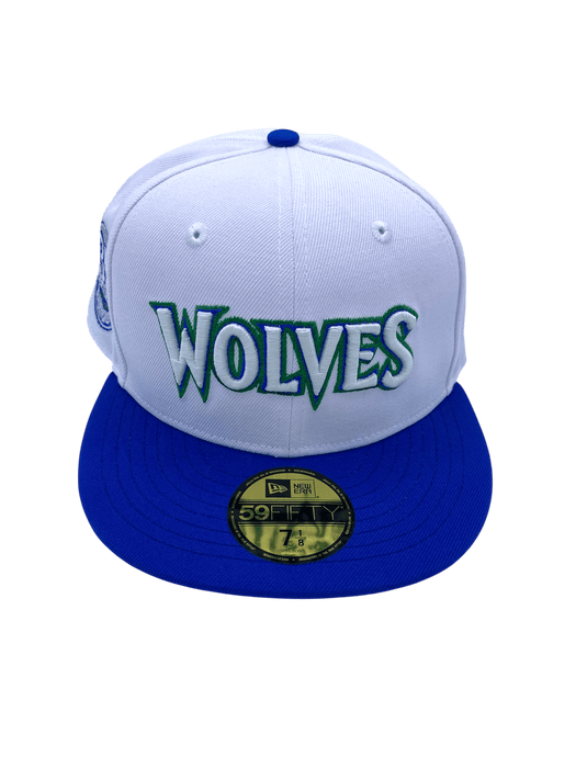 New Era Fitted Hat Minnesota Timberwolves New Era White Throwback Custom Side Patch 59FIFTY Fitted Hat - Men's