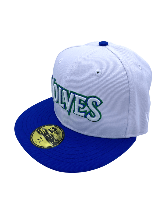 New Era Fitted Hat Minnesota Timberwolves New Era White Throwback Custom Side Patch 59FIFTY Fitted Hat - Men's