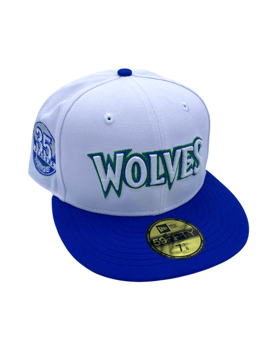 New Era Fitted Hat Minnesota Timberwolves New Era White Throwback Custom Side Patch 59FIFTY Fitted Hat - Men's