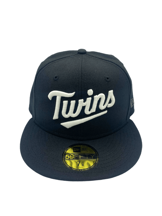 New Era Fitted Hat Minnesota Twins New Era Black and White Custom T Script 59FIFTY Fitted Hat - Men's