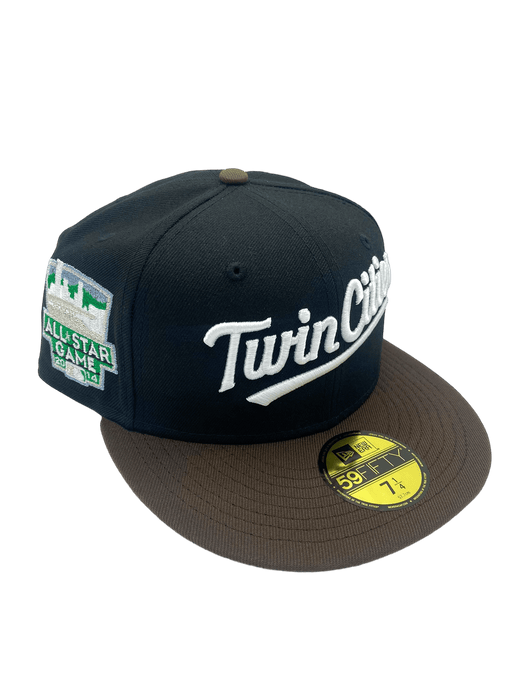 New Era Fitted Hat Minnesota Twins New Era Black/Brown Custom Side Patch 59FIFTY Fitted Hat - Men's