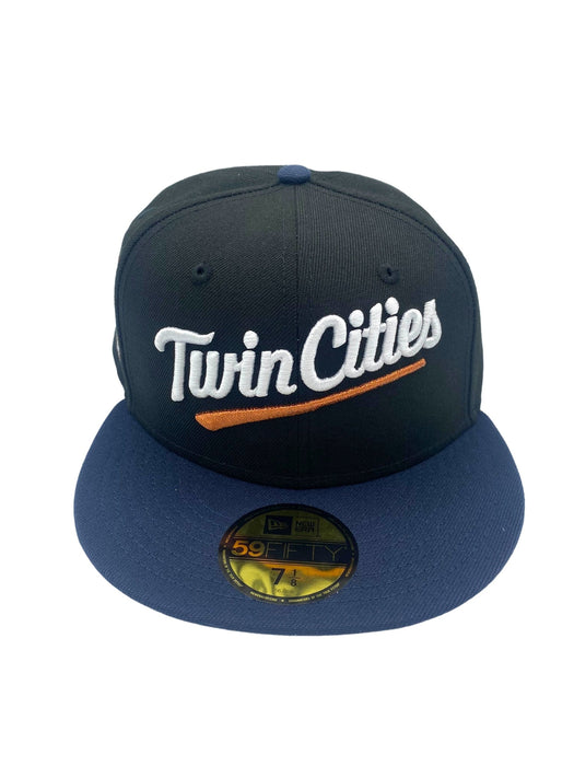 New Era Fitted Hat Minnesota Twins New Era Black/Navy Custom Side Patch 59FIFTY Fitted Hat - Men's