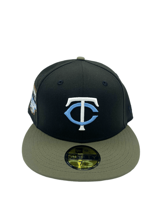 New Era Fitted Hat Minnesota Twins New Era Black/Olive Green Custom Icy Side Patch 59FIFTY Fitted Hat - Men's