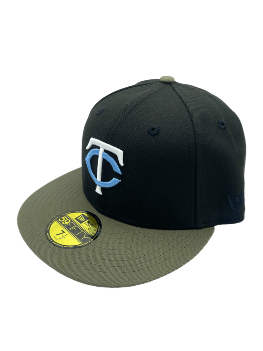 New Era Fitted Hat Minnesota Twins New Era Black/Olive Green Custom Icy Side Patch 59FIFTY Fitted Hat - Men's