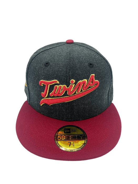 New Era Fitted Hat Minnesota Twins New Era Black/Red Custom Twins Script Side Patch 59FIFTY Fitted Hat - Men's