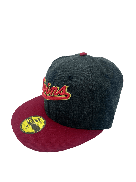 New Era Fitted Hat Minnesota Twins New Era Black/Red Custom Twins Script Side Patch 59FIFTY Fitted Hat - Men's