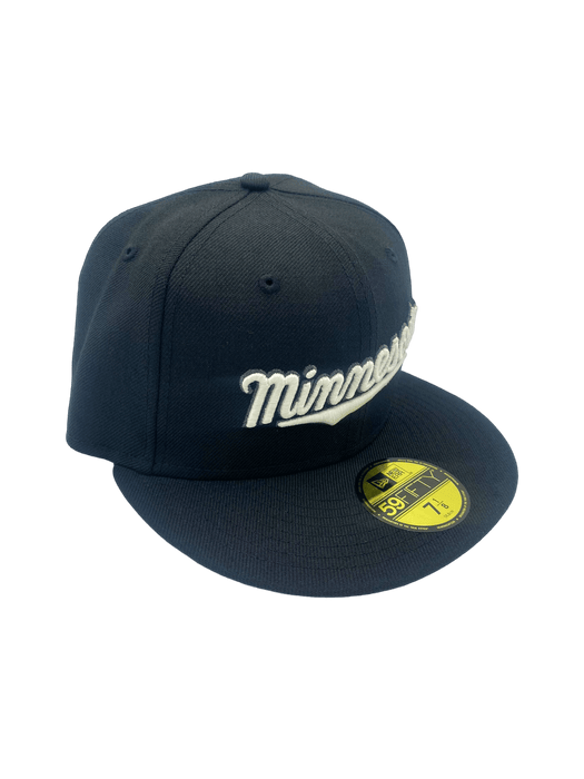 New Era Fitted Hat Minnesota Twins New Era Black/White Custom M Script 59FIFTY Fitted Hat - Men's