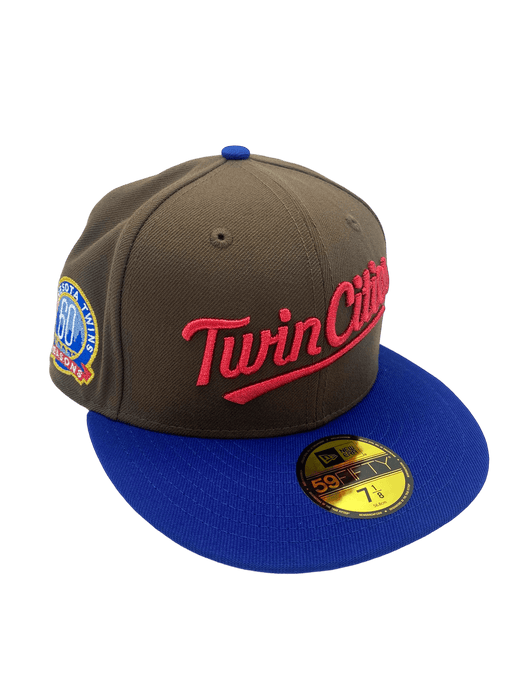 New Era Fitted Hat Minnesota Twins New Era Brown/Blue Custom TC Script Side Patch 59FIFTY Fitted Hat - Men's