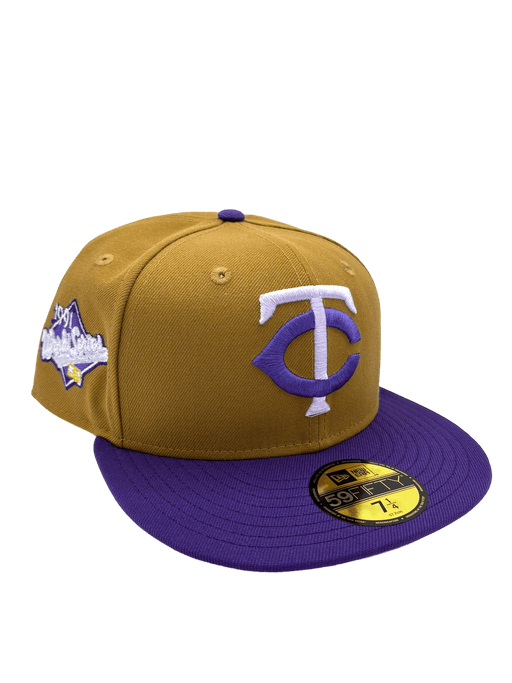 New Era Fitted Hat Minnesota Twins New Era Brown/Purple The Cause Custom Side Patch 59FIFTY Fitted Hat - Men's